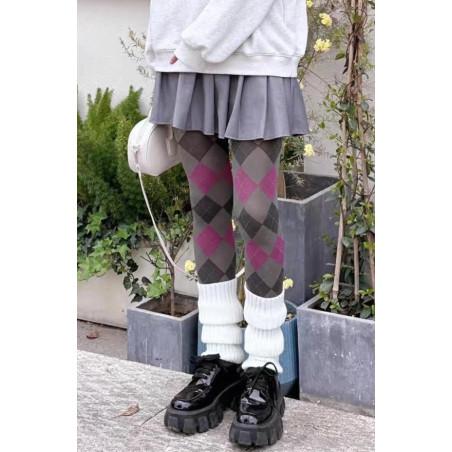 Collant Opaque Gris Argyle Rose