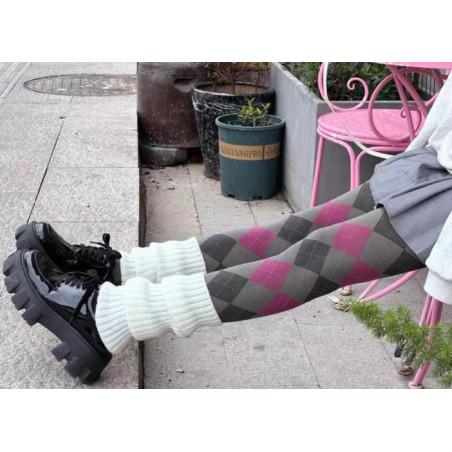 Collant Opaque Gris Argyle Rose
