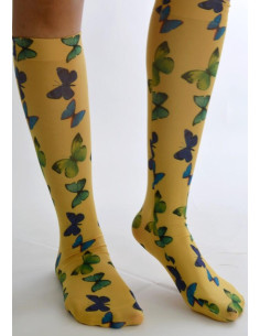 Mi bas jaune Imprimé Papillons Verts bleus