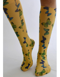 Mi bas jaune Imprimé Papillons Verts bleus 2