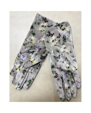 Gants de velours imprimé Papillons Fleuris Gris