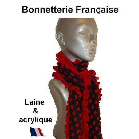 Echarpe en Laine Noire Pois rouge