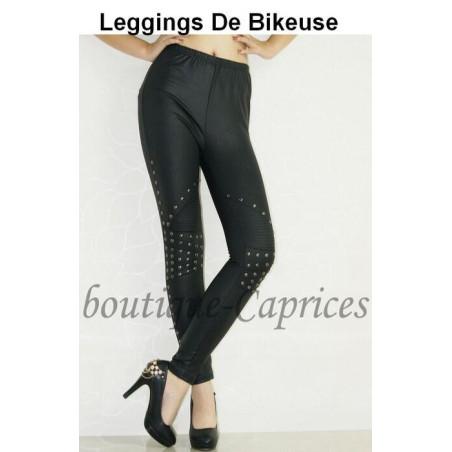 Leggings simili cuir de bikeuse clouté