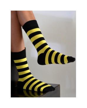 Chausettes rayures jaunes noires coton