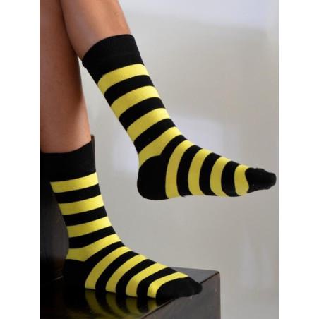 Chausettes rayures jaunes noires coton