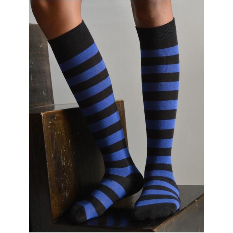 Mi bas rayures noires bleues Coton   Macahel