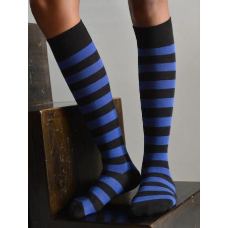 Mi bas rayures bicolores noires bleues