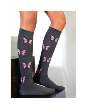 Mi bas Gris Papillons pourpre