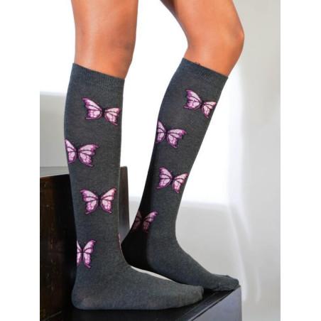 Mi bas Gris Papillons pourpre