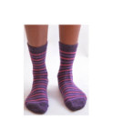 Chaussettes laine et soie rayées roses San Giacomo