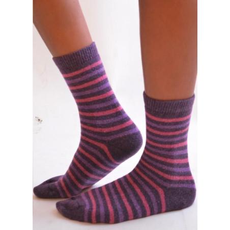 Chaussettes laine et soie rayées roses San Giacomo
