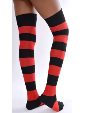 chaussettes hautes rayures rouges et noires profil