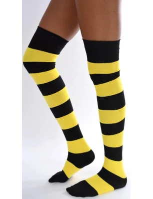 chaussettes hautes coton rayures noires et jaunes