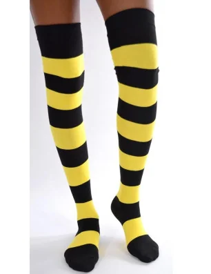 chaussettes longues coton rayures noires et jaunes