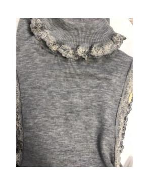  Top Laine et soie moretta col dentelle