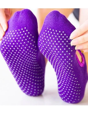 Chaussettes Yoga Ouverte coton bouclette violette