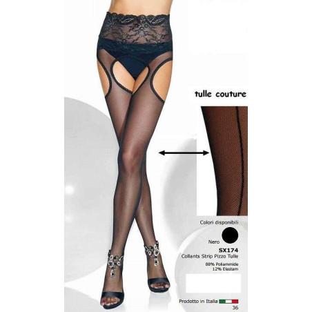 Collant Ouvert en tulle et dentelle Sx174