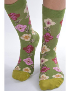 Chaussettes vert olive Fleuri