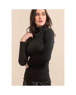 gilet Moretta col montant zippé strass chic laine et soie