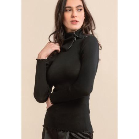 gilet Moretta col montant zippé strass chic laine et soie