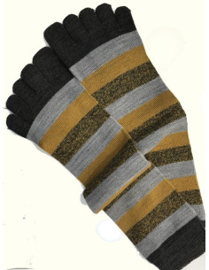 Chaussettes 5 doigts rayures bruns mloutarde