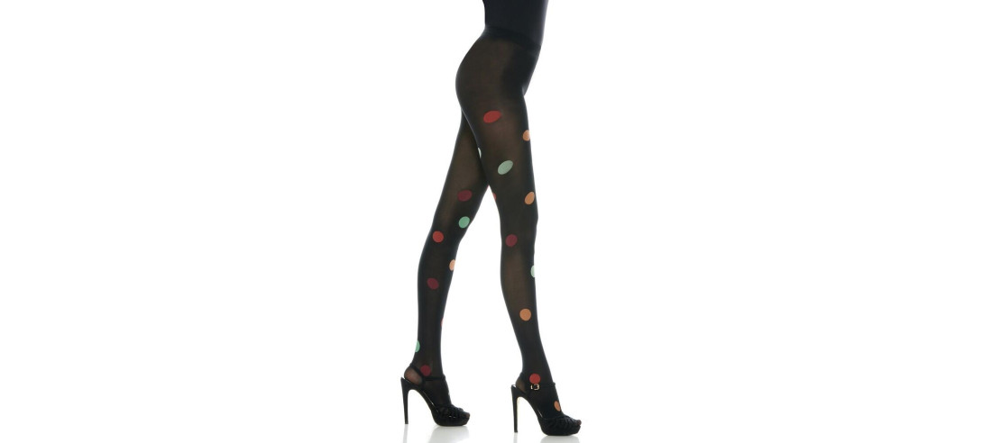 collant noir opaque à pois de couleur