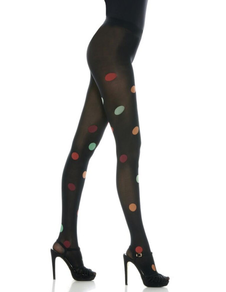 collant noir opaque à pois de couleur