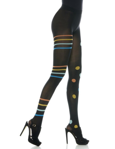 Collant rigolo noir opaque Pois et rayures sympa