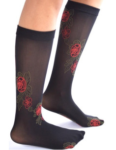 Mi bas opaque noir roses rouges