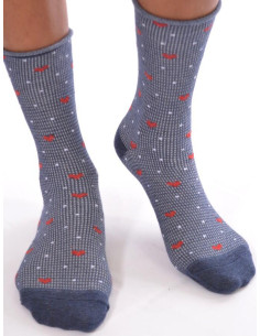 chaussettes bord roulée carreaux coeurs jeans