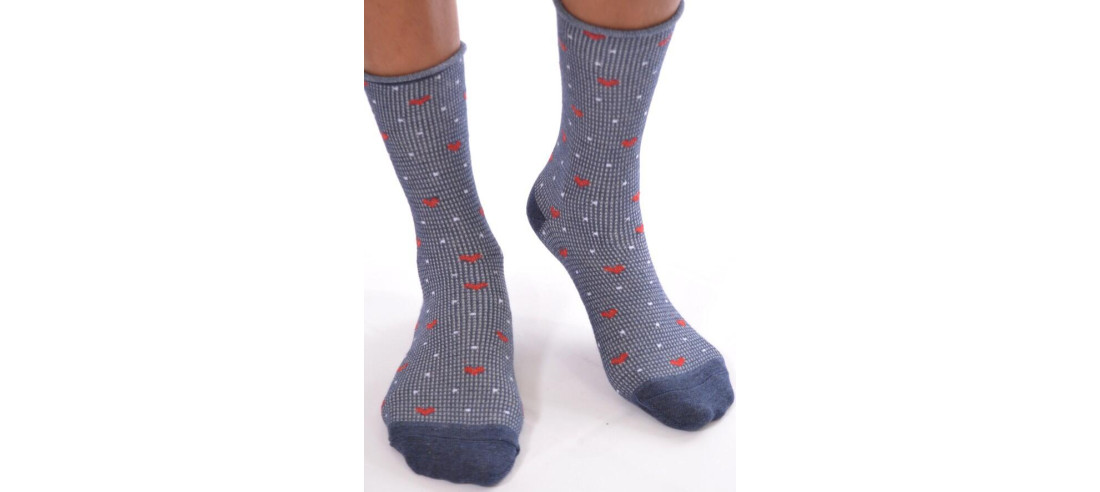 chaussettes bord roulée carreaux coeurs jeans