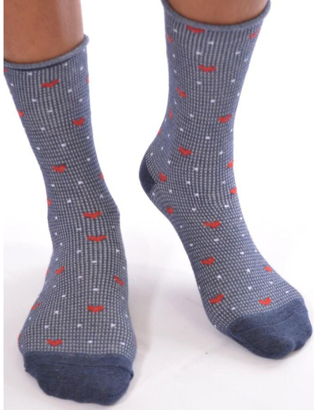 chaussettes bord roulée carreaux coeurs jeans