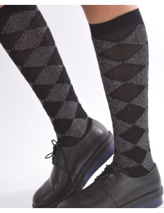 Mi bas coton arlequin lurex marine 2