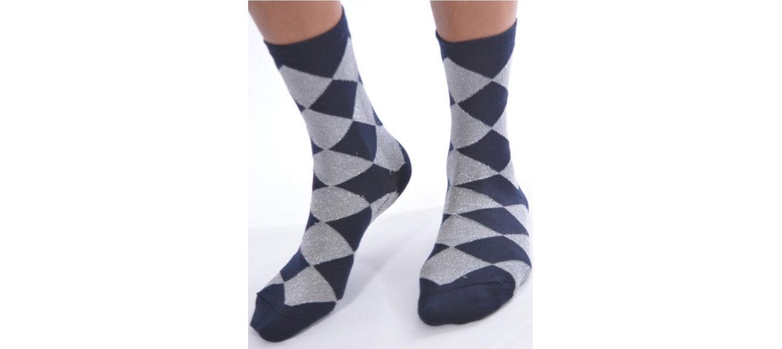 Cahussettes marine argenté carreaux arlequin