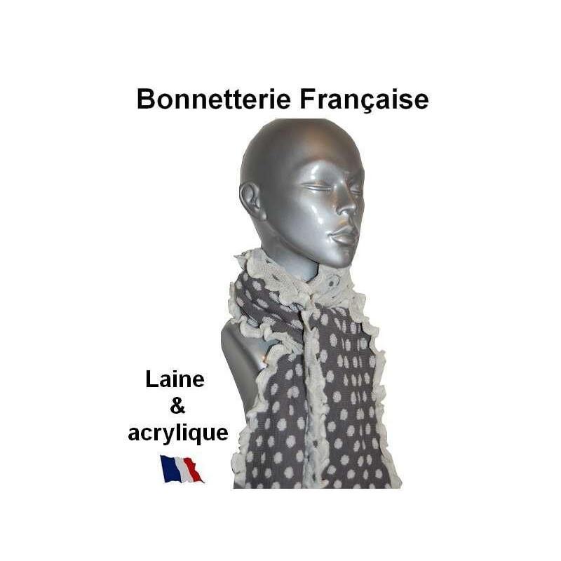 Echarpe laine Pois Gris blanc