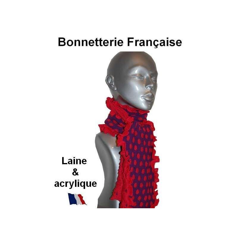 Echarpe laine violette pois rouges