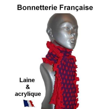 Echarpe laine violette pois rouges
