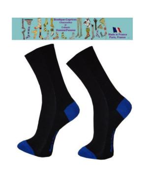 Chaussettes noires homme fil Bi colores bleues