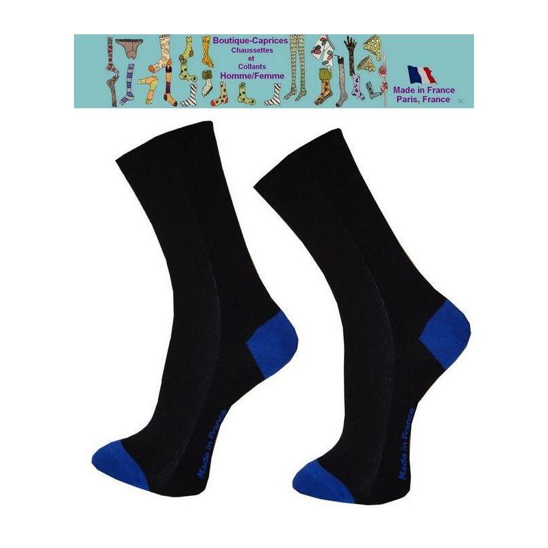 Chaussettes noires homme fil Bi colores bleues