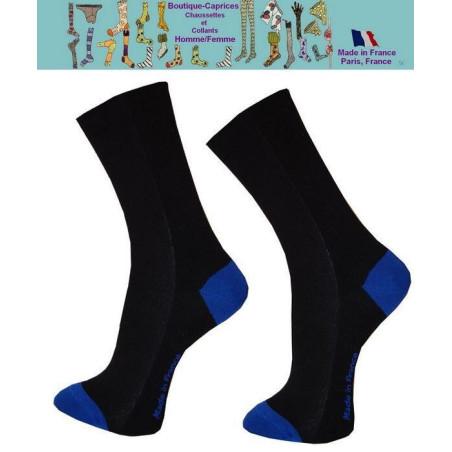 Chaussettes noires homme fil Bi colores bleues
