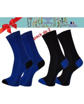 Chaussettes homme fil Bi colores noires pack de 2