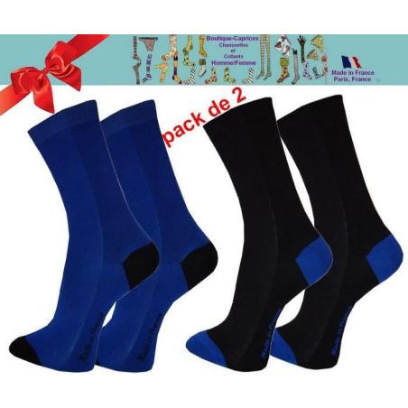 Chaussettes homme fil Bi colores noires pack de 2