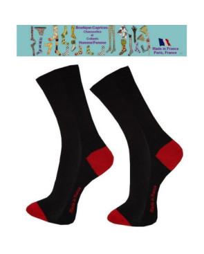 Chaussettes Noires homme fil Bi colores rouges