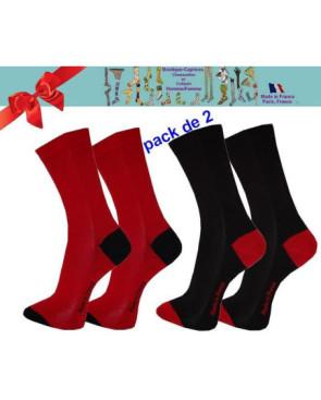Chaussettes homme fil Bi colores noires rouge pack de 2