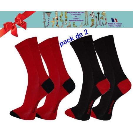 Chaussettes homme fil Bi colores noires rouge pack de 2