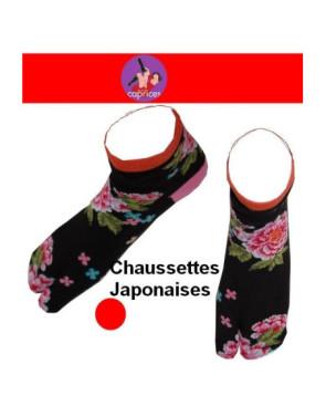 Chaussettes japonaise femme fleurs orange