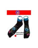 Chaussettes japonaise noire petites fleurs bleues
