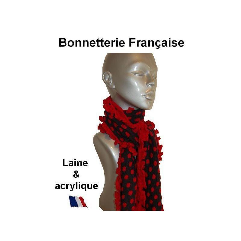 Echarpe en Laine Noire Pois rouge
