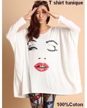  T-shirt tunique clin d'oeil Blanc