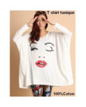 T-shirt tunique clin d'oeil Blanc